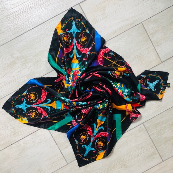 100% Silk Square Scarf Colorful Head Scarves 34x34 - Picture 8 of 8